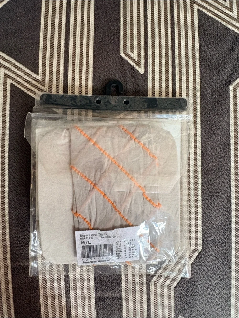 NEW American Apparel Gray Orange Sheer Spiral Tights Size M/L